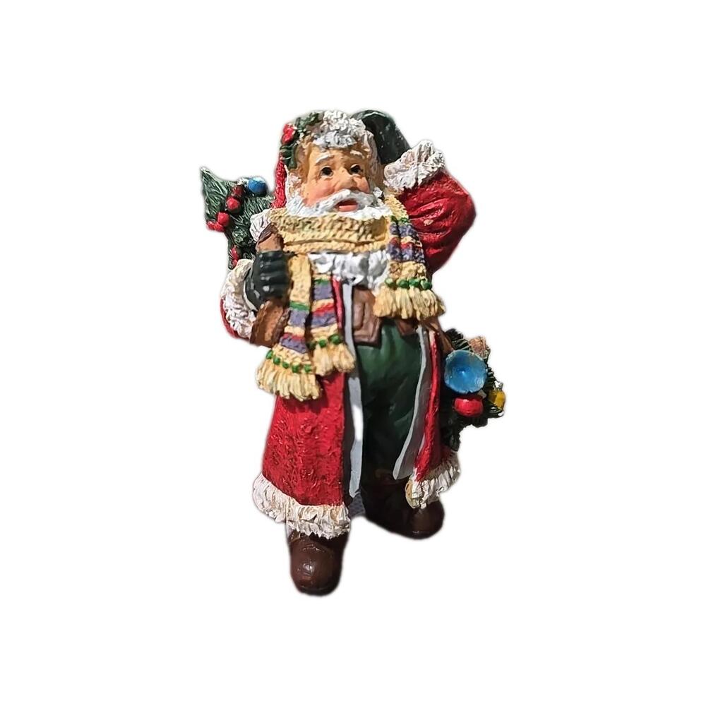 Santa Clause 4.5" Figurine Holding Sack of Presents and Teddy Bear Bald Vintage?